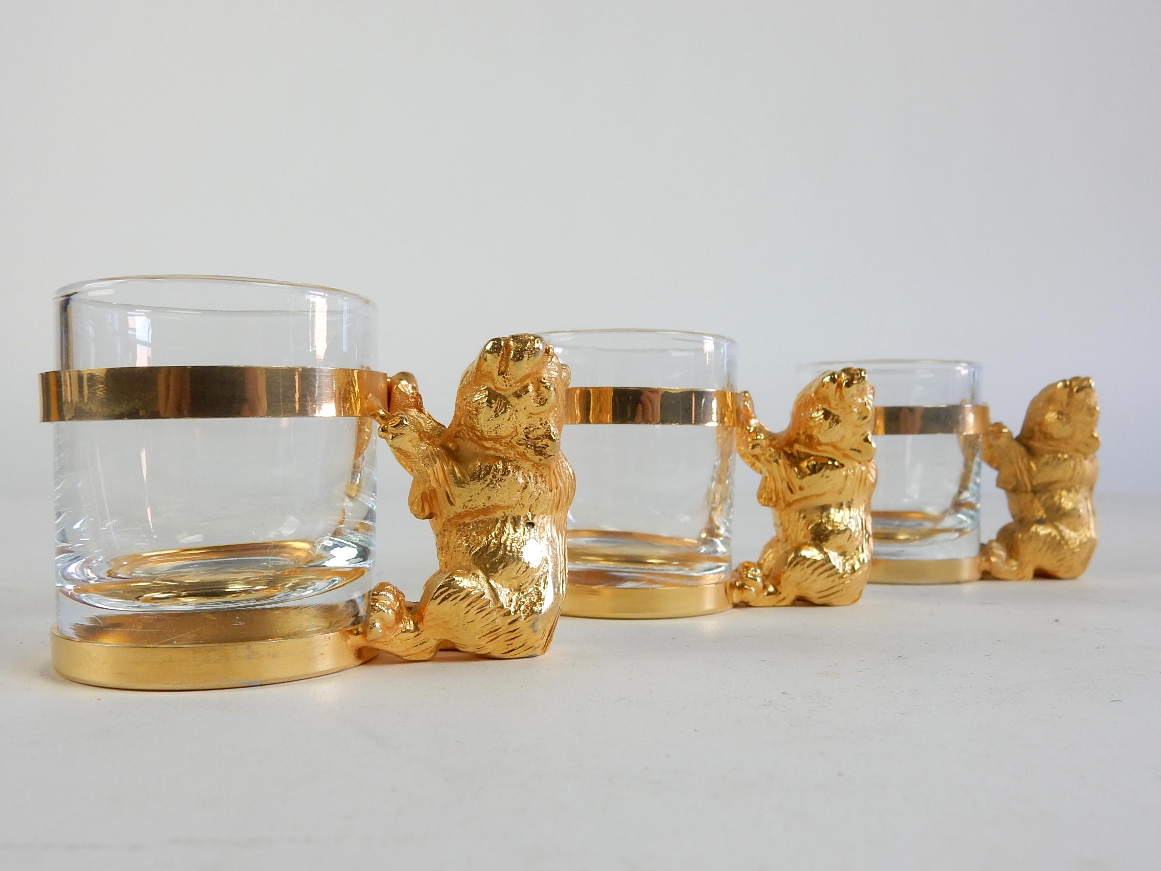 Metal Italian Espresso Demitasse Cups by Mika with Gold Bear Handles Set of 10 For Sale