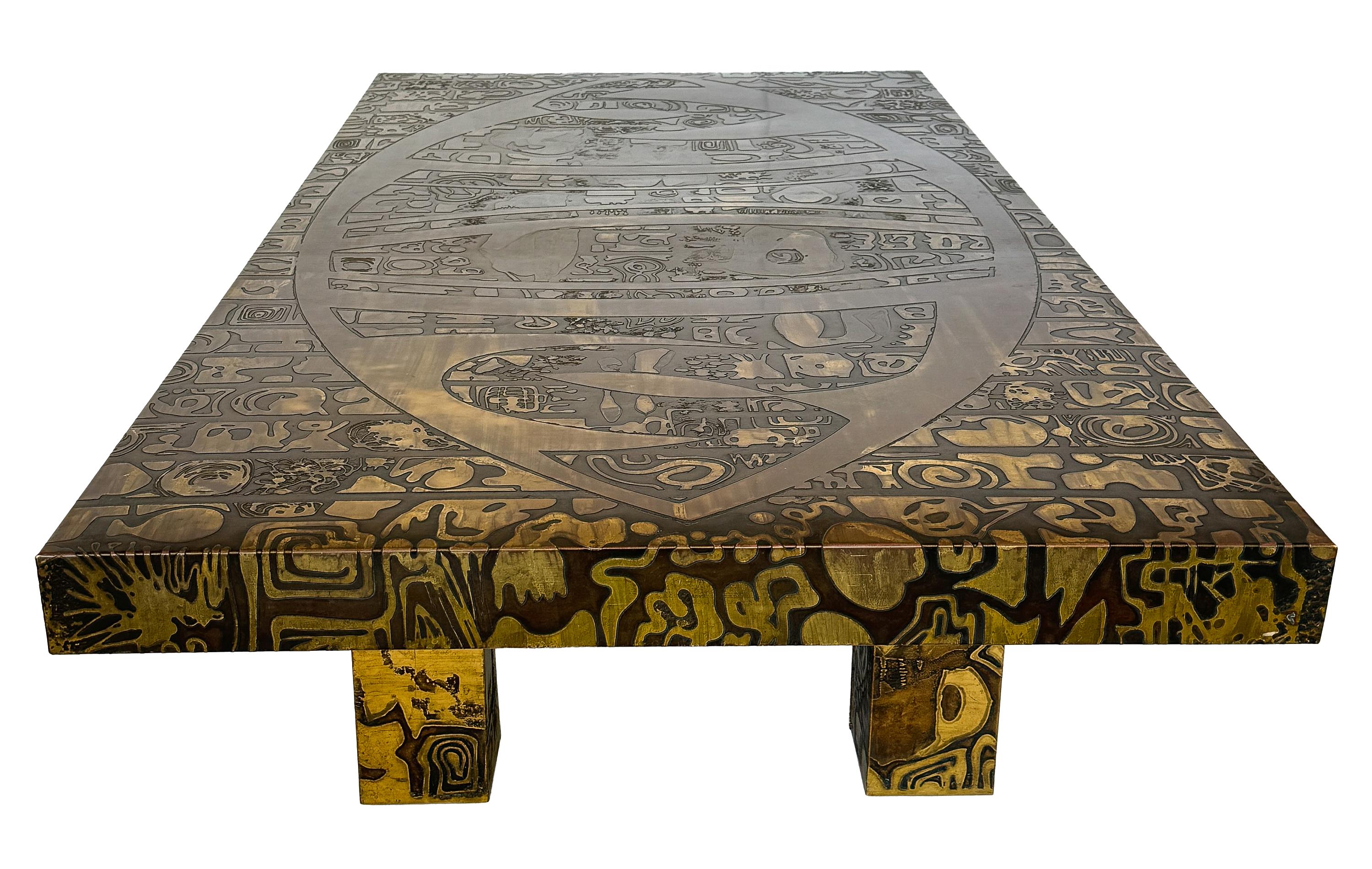 Italian Etched Bronze Coffee Table with Abstract Motif For Sale 4