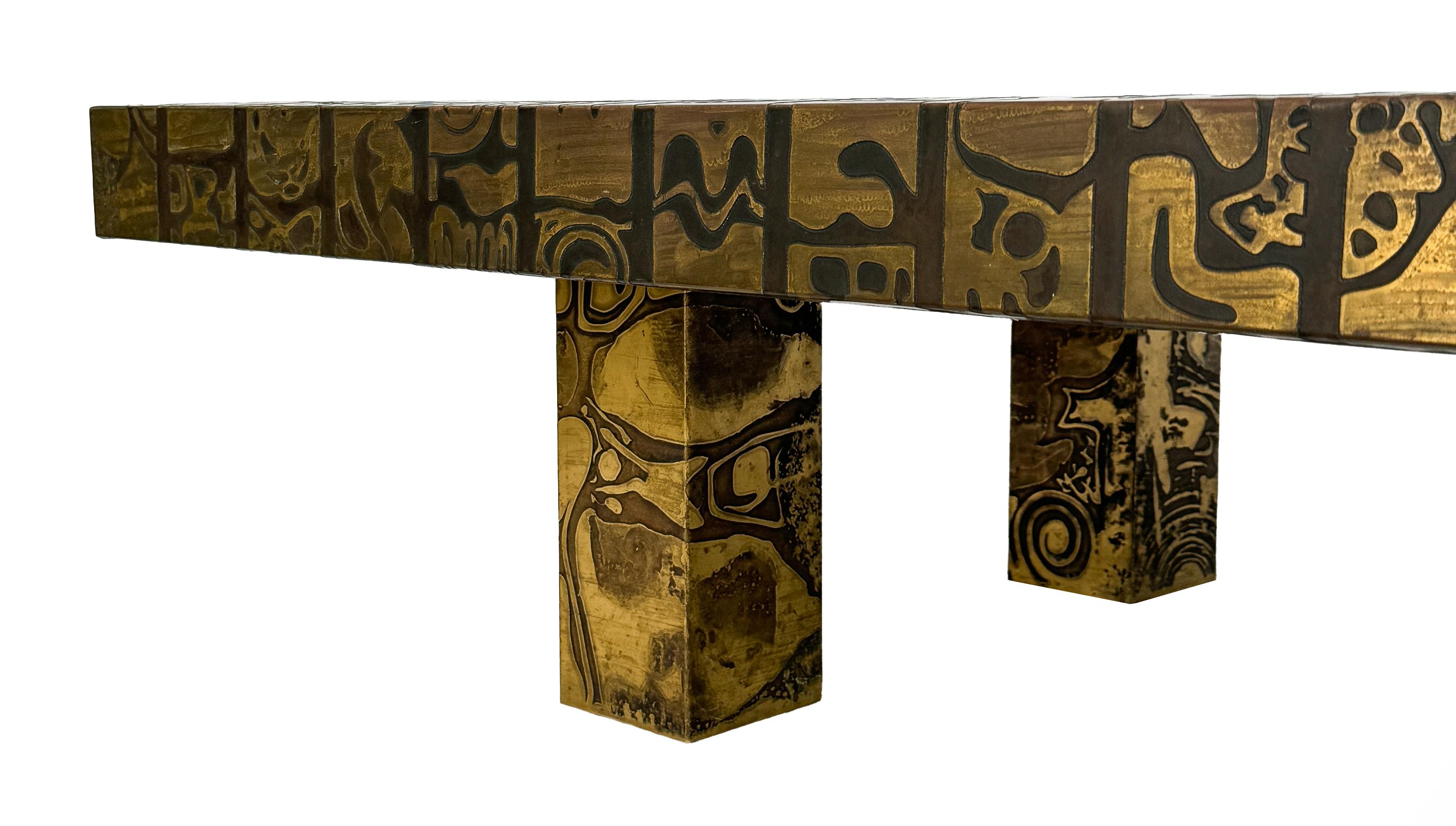 Italian Etched Bronze Coffee Table with Abstract Motif For Sale 10