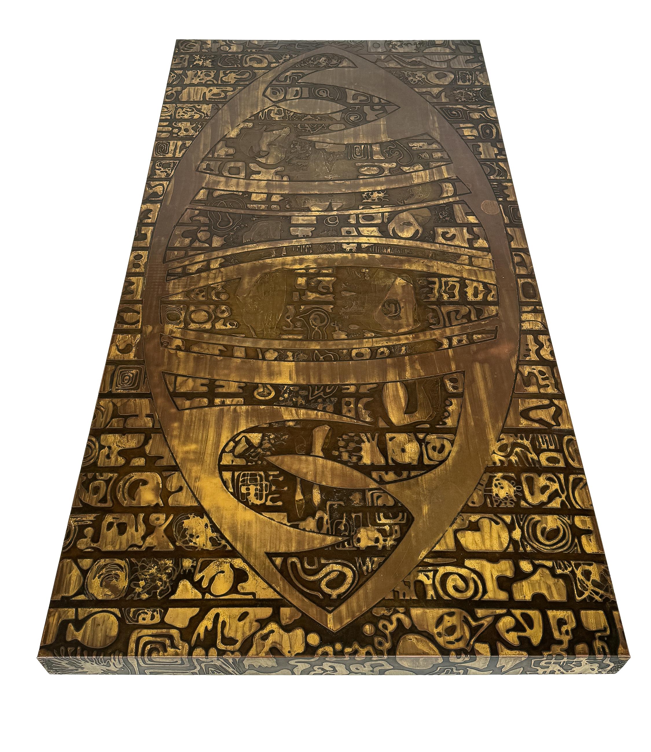 Italian Etched Bronze Coffee Table with Abstract Motif For Sale 3