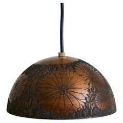 Italian Etched Copper Floral Pendant Light by Victor Cerrato, 1960s