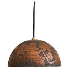 Italian Etched Copper Maple Leaf Pendant Light by Victor Cerrato, 1960s