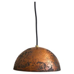 Italian Etched Copper Oak Leaf Pendant Light by Victor Cerrato, 1960s