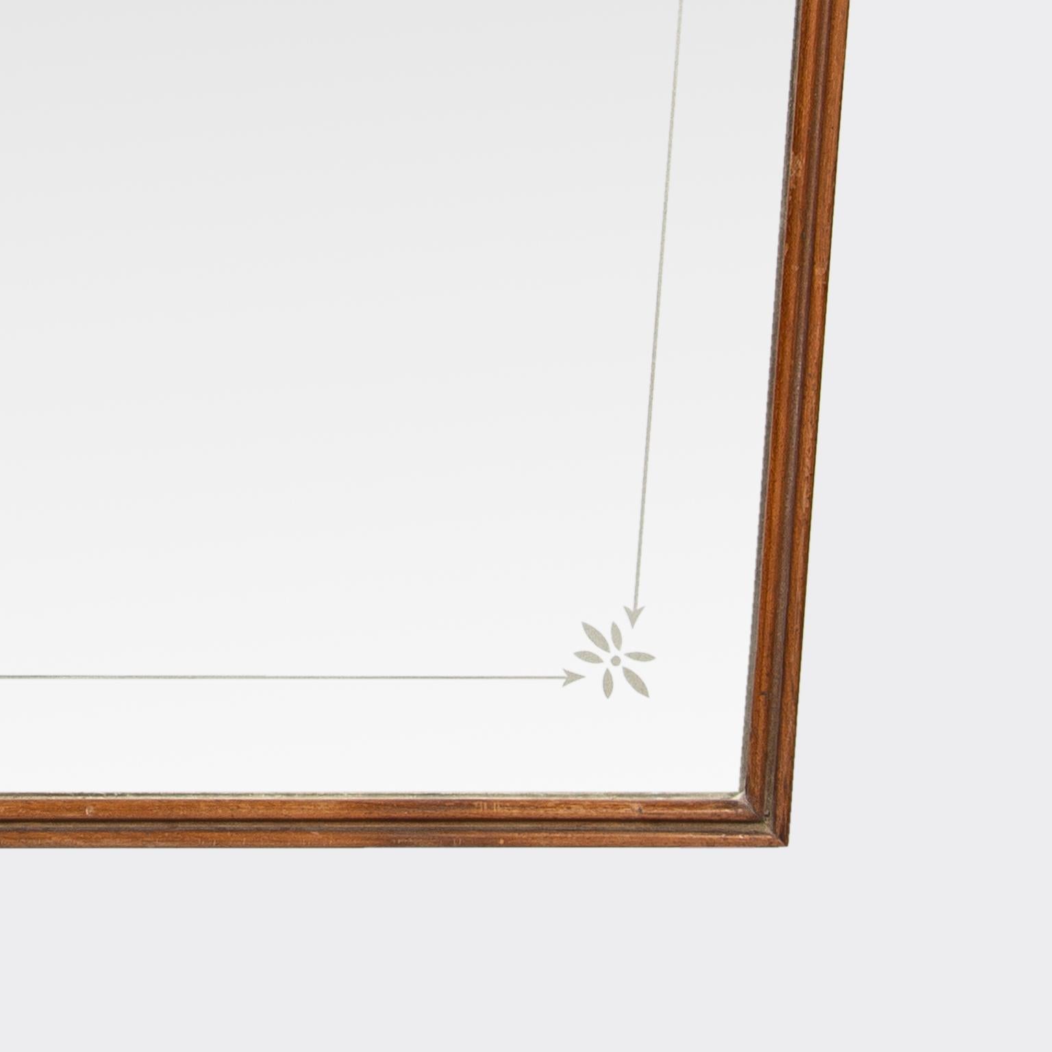 Mahogany Italian Etched Design Mirror For Sale