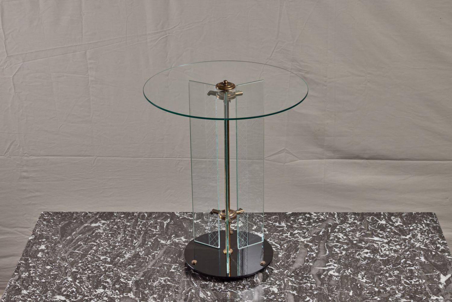 Mid-20th Century Italian Etched Glass and Brass Art Deco Side Table