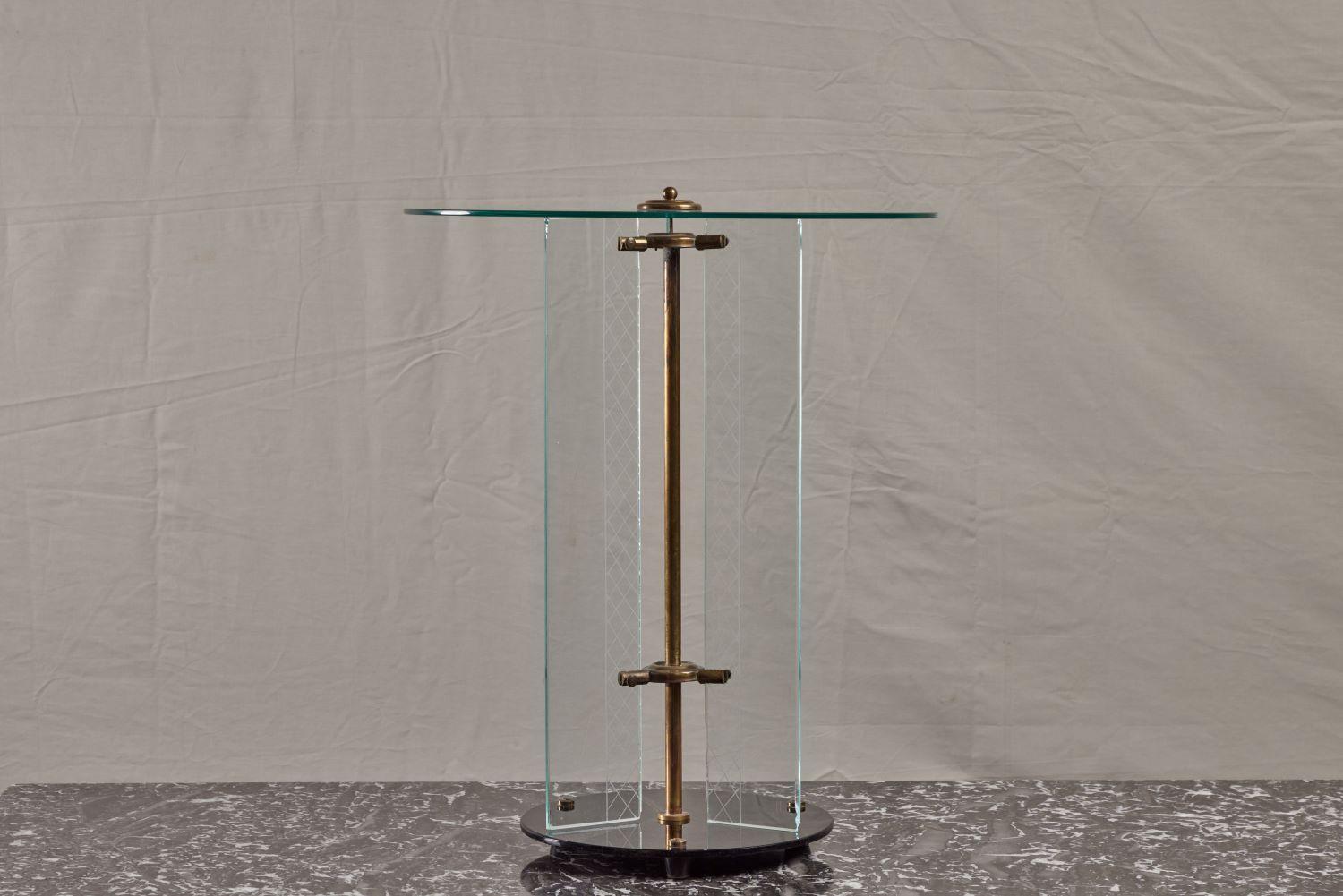 Italian Etched Glass and Brass Art Deco Side Table 4