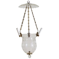 Italian Etched Glass and Gilt Metal Hanging Lantern, Early 20th Century