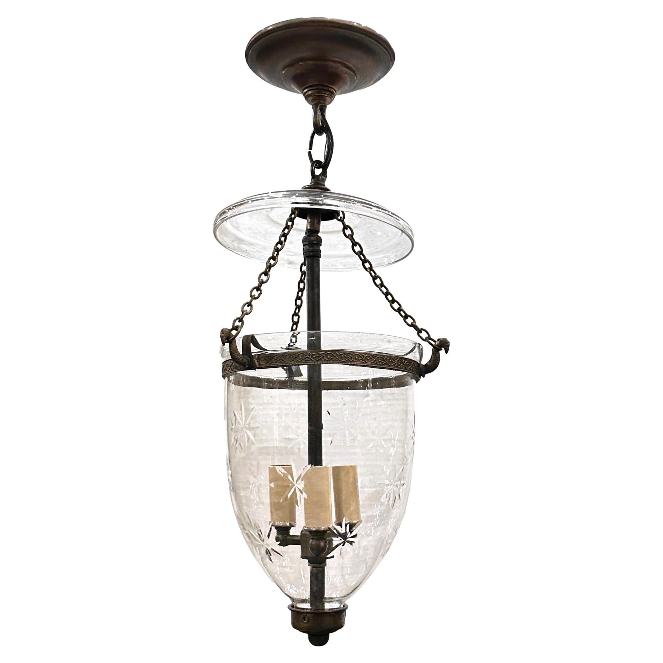 Italian Etched Glass Lantern  For Sale