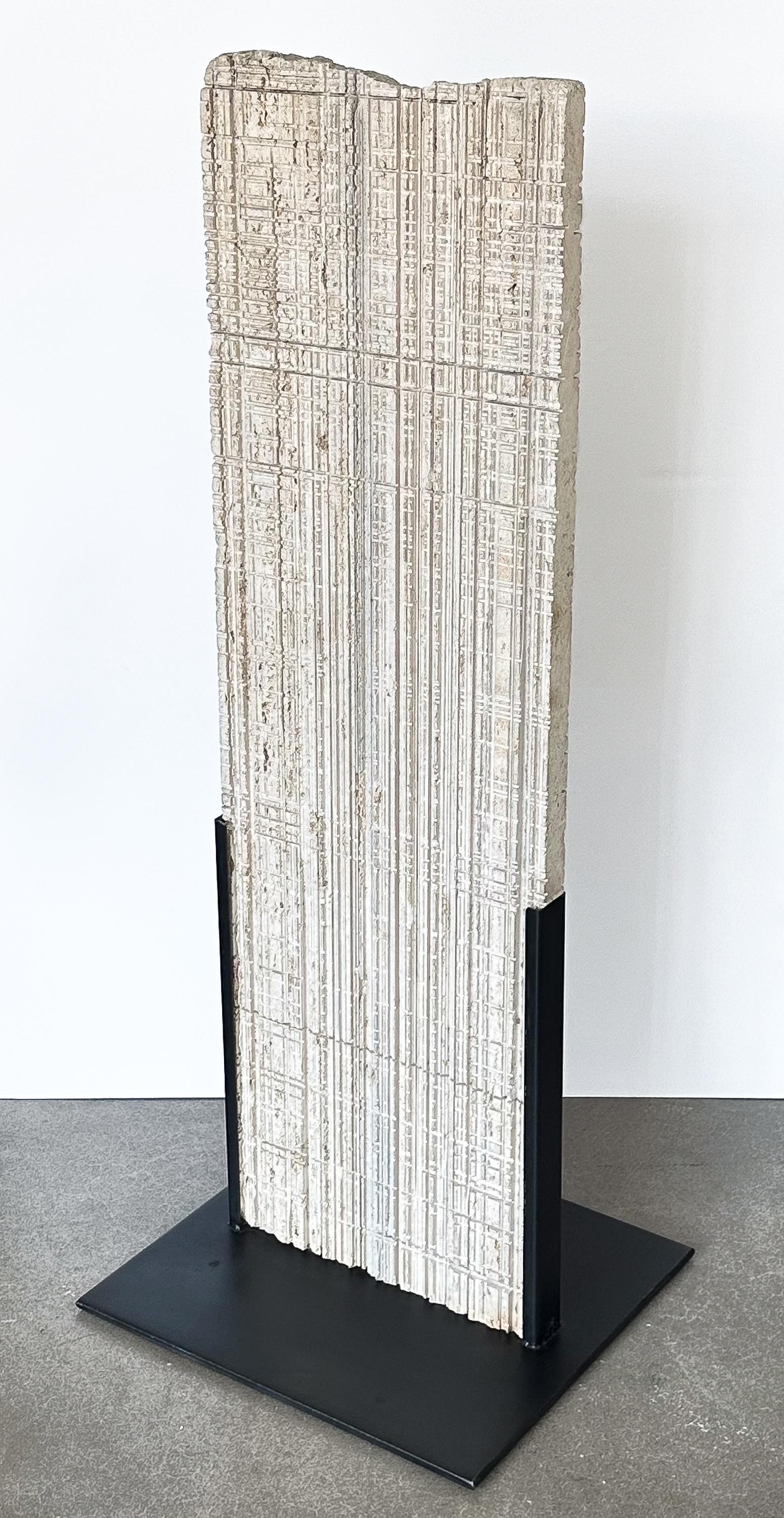 Italian Etched Travertine and Steel Floor Sculpture For Sale 7