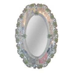 Italian Etched Venetian Glass Oval Mirror, circa 1900