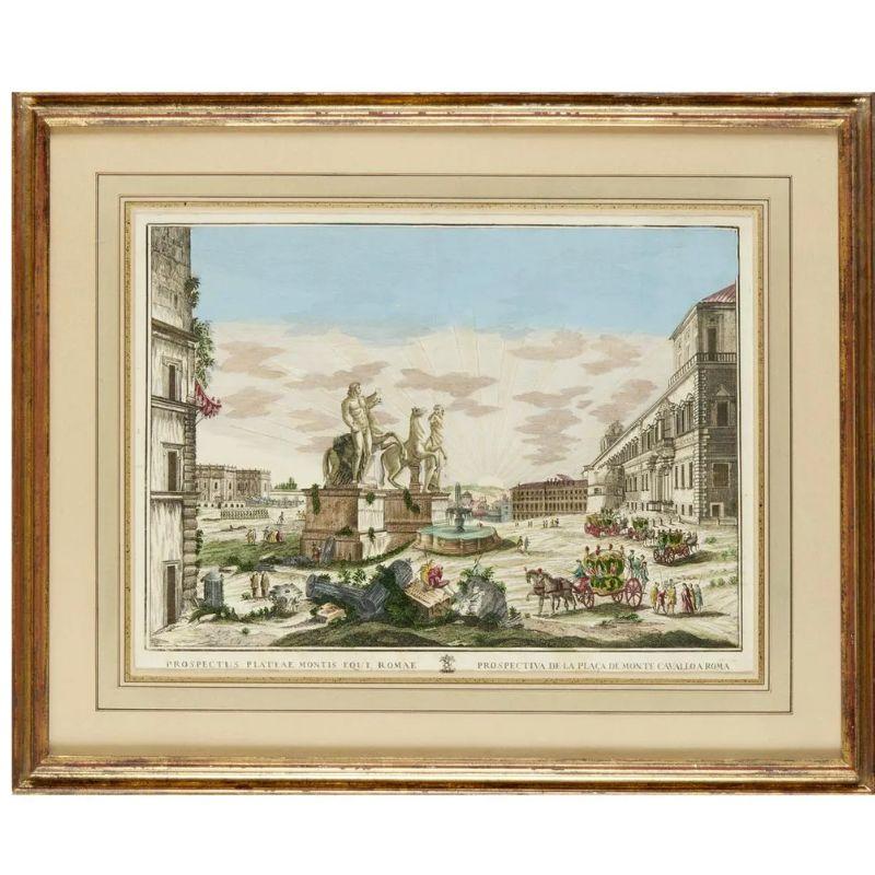 20th Century Italian Etching in Gilt Frame With Custom Matting For Sale