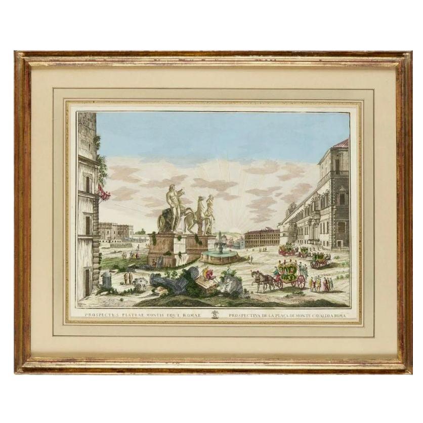 Italian Etching in Gilt Frame With Custom Matting For Sale