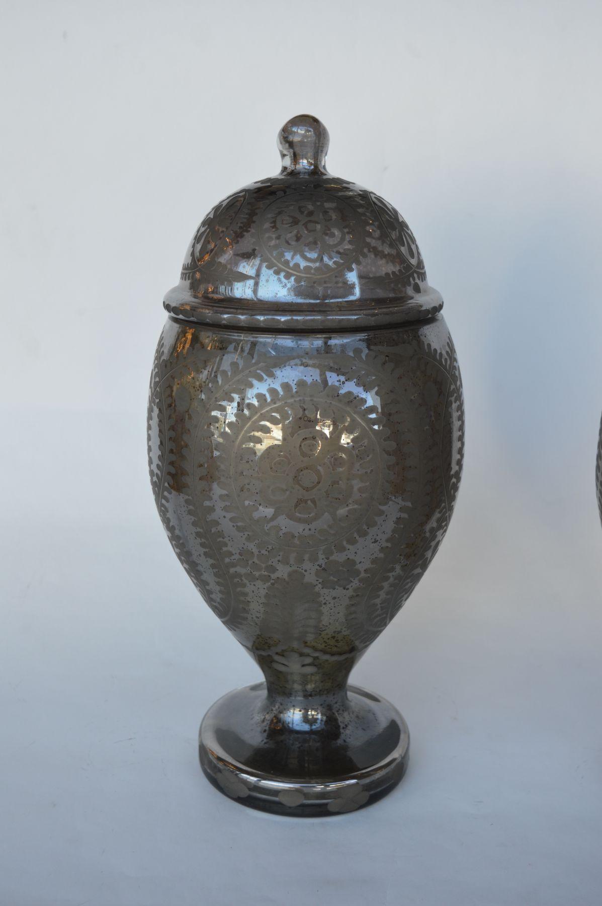 Italian Etching Mercury glass vase set.