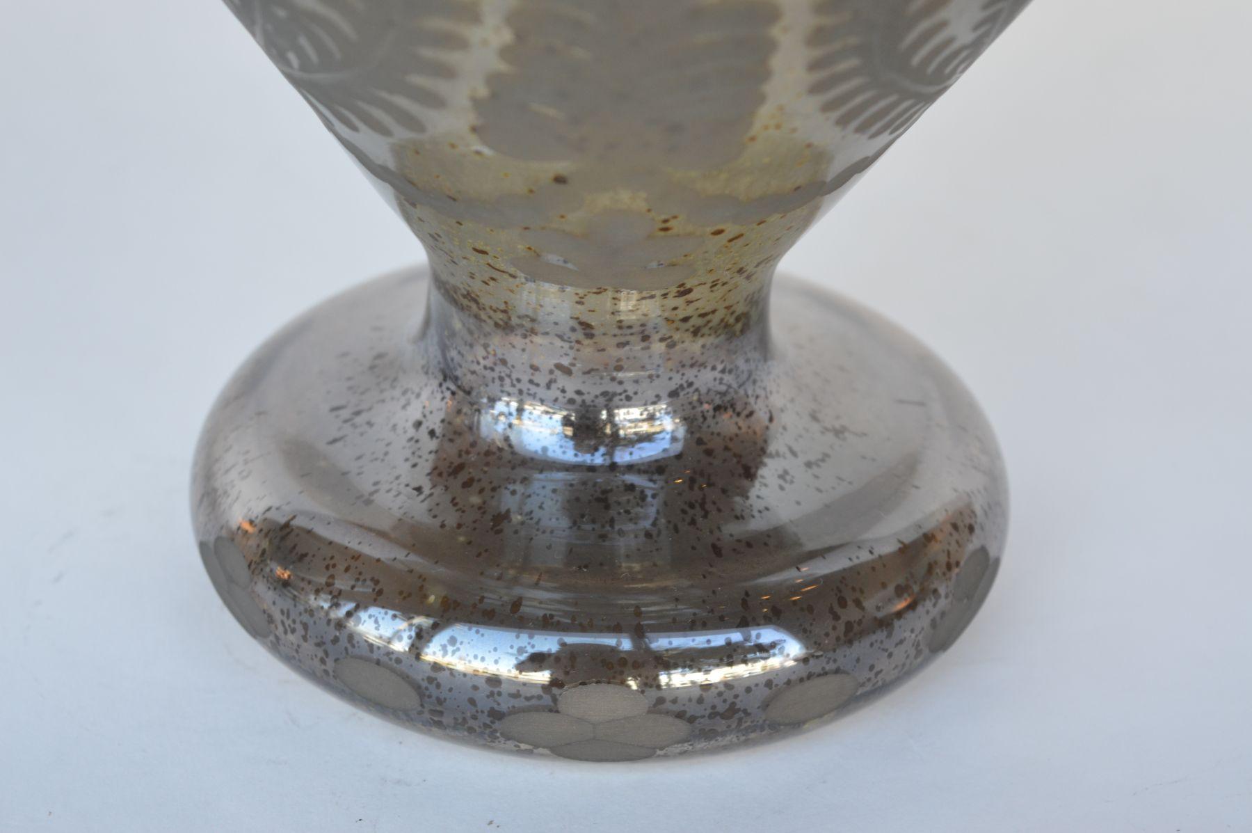 Italian Etching Mercury Glass Vase Set For Sale 4