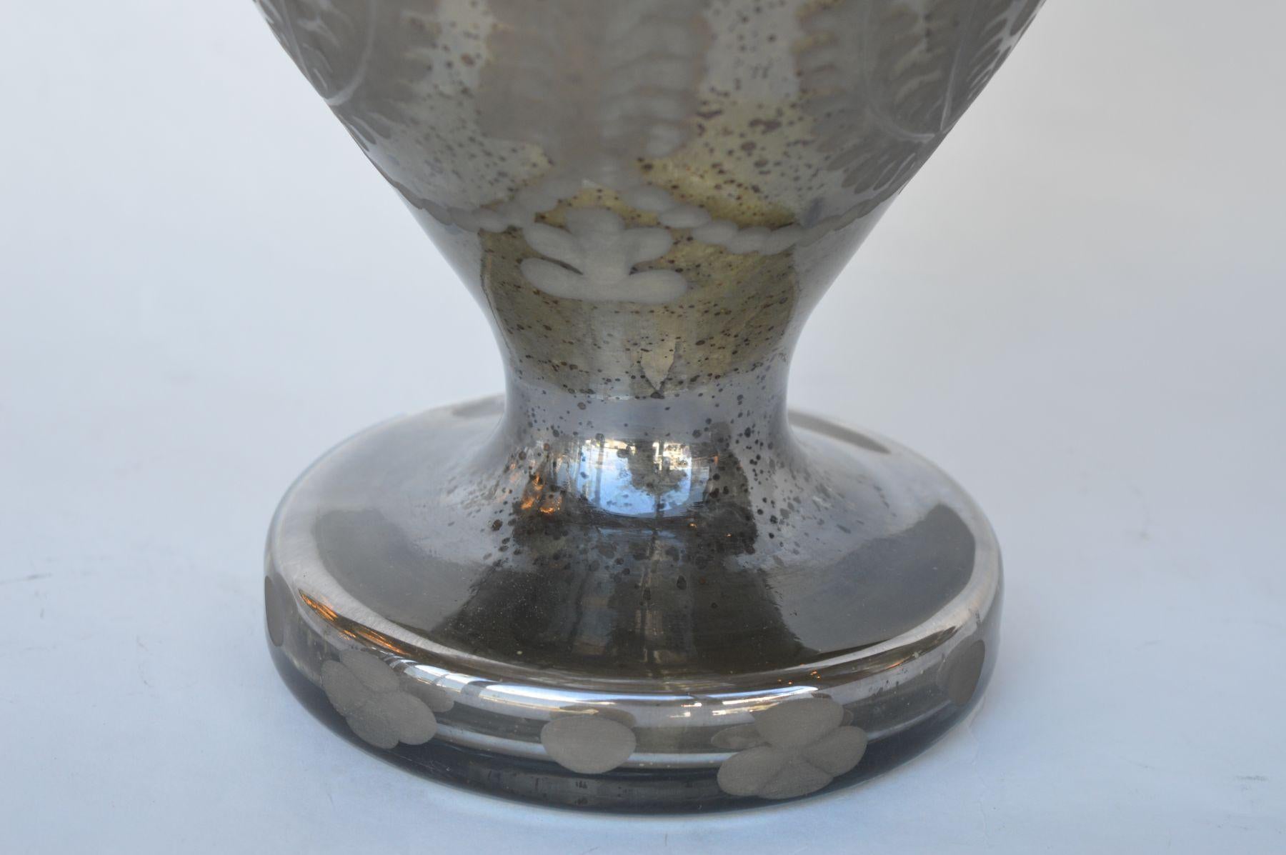 Italian Etching Mercury Glass Vase Set For Sale 5