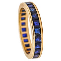Italian Eternity Ring Band In 14 Kt Yellow Gold With 2.40 Ctw In Vivid Sapphires