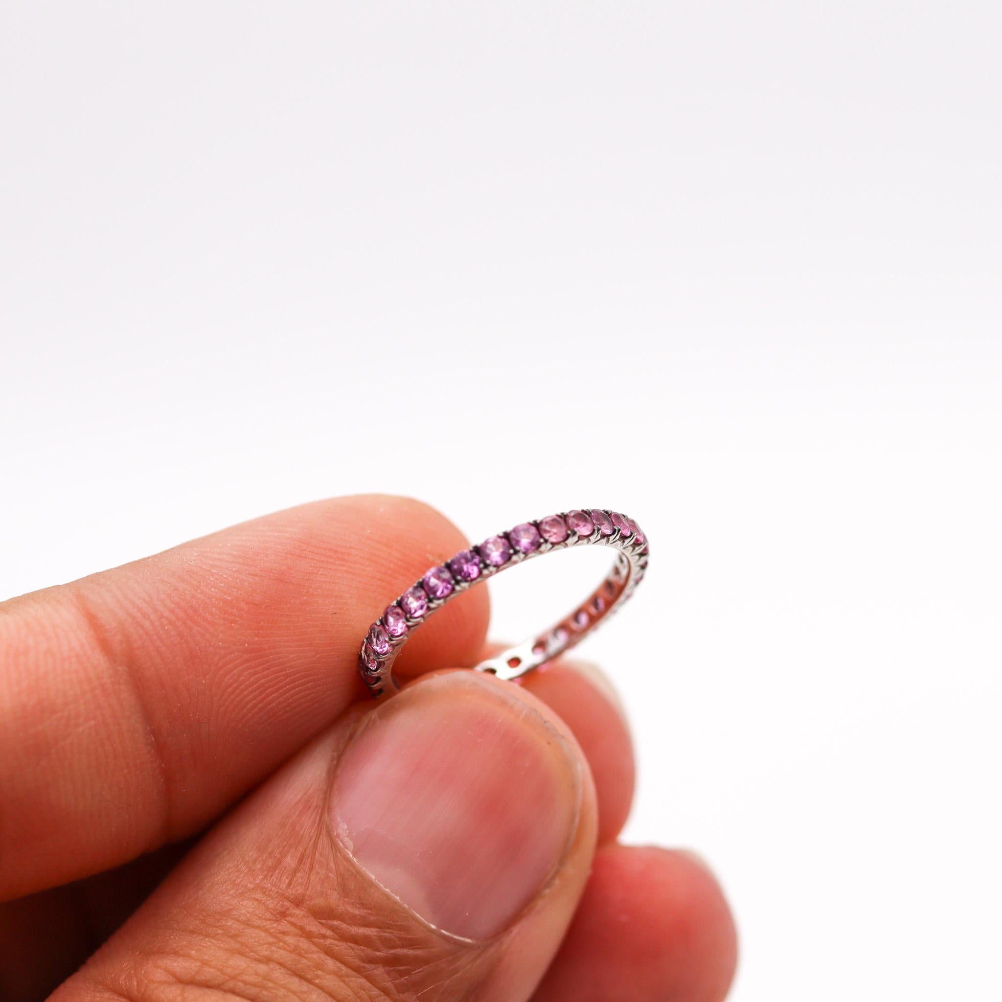 Italian Eternity Ring Band In 18 Kt White Gold With 1.20 Ctw In Pink Sapphires In Excellent Condition For Sale In Miami, FL
