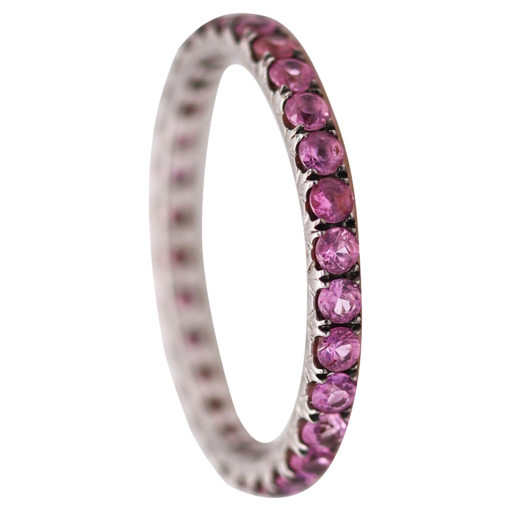 Italian Eternity Ring Band In 18 Kt White Gold With 1.20 Ctw In Pink Sapphires For Sale