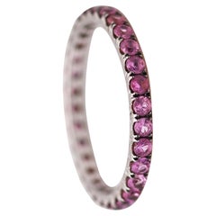 Anello Eternity italiano in oro bianco 18 Kt con 1,20 carati di zaffiri rosa