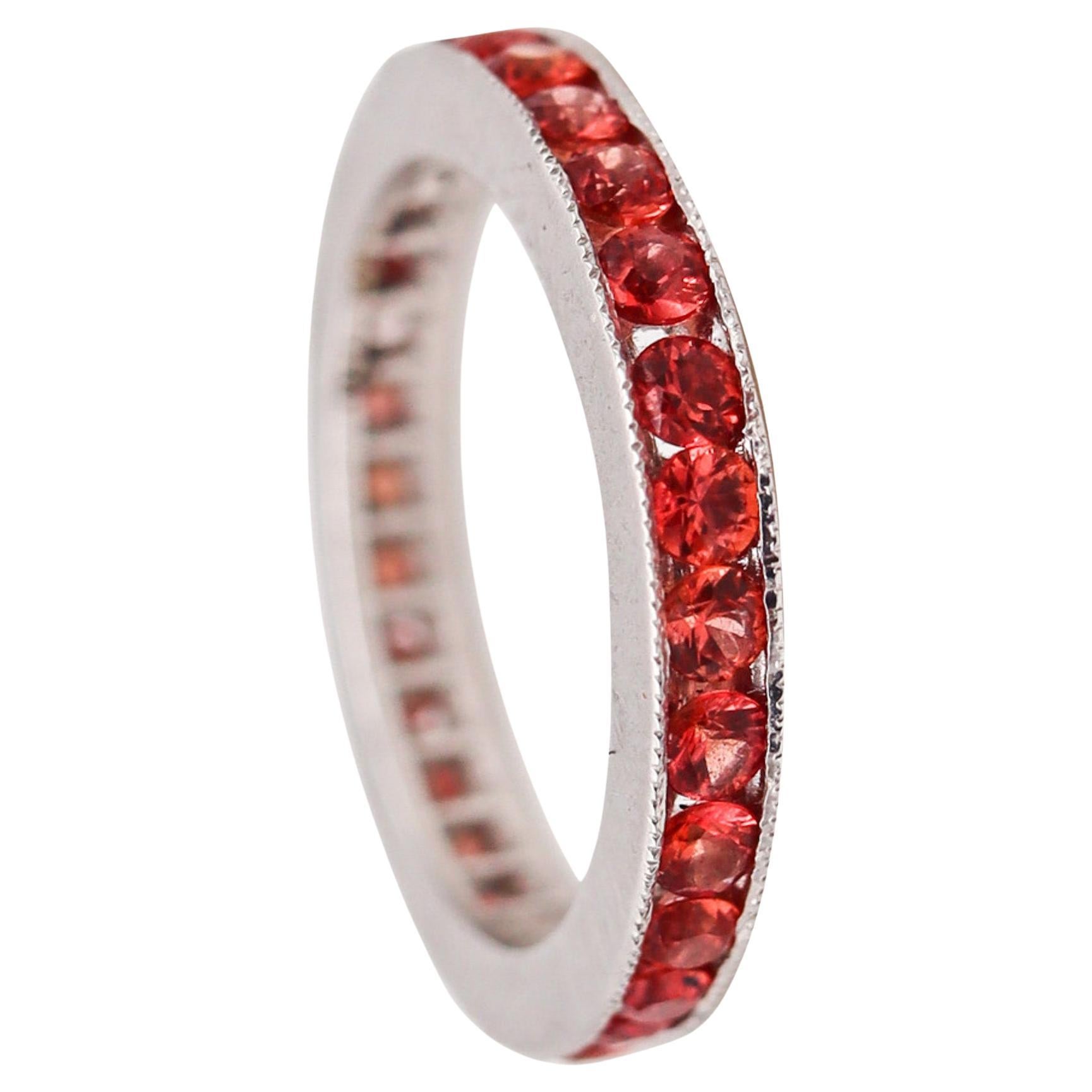 Italian Eternity Ring Band In 18 Kt White Gold With 1.68 Ctw In Reddish Sapphire For Sale
