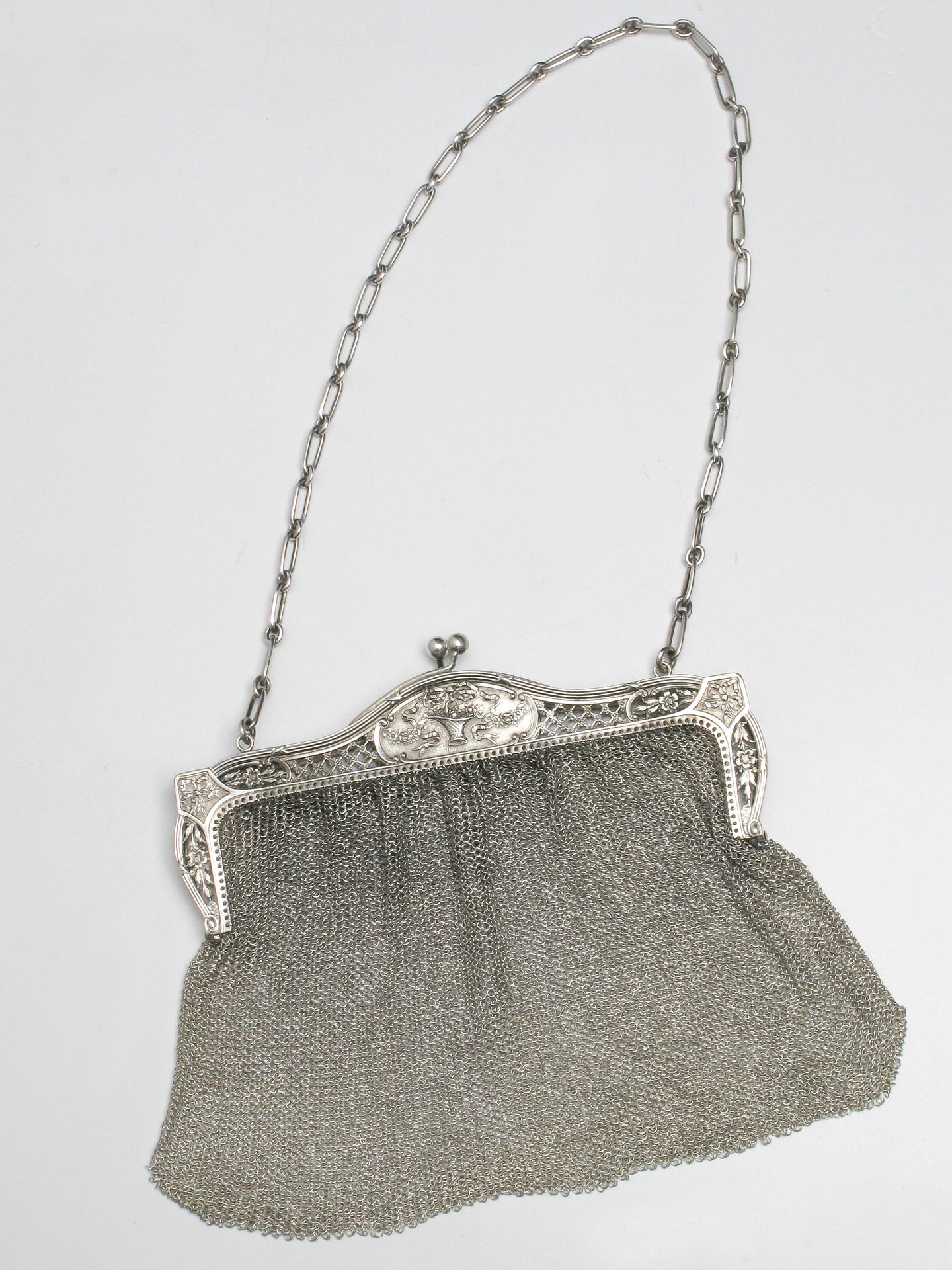 Beaux Arts  Italian Evening Silver Antique Handbag For Sale