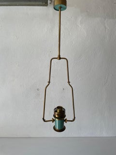 Italian Exceptional Design Brass & Turquois Green Pendant Lamp, 1950s, Italy