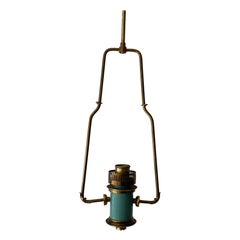 Italian Exceptional Design Brass & Turquois Green Pendant Lamp, 1950s, Italy