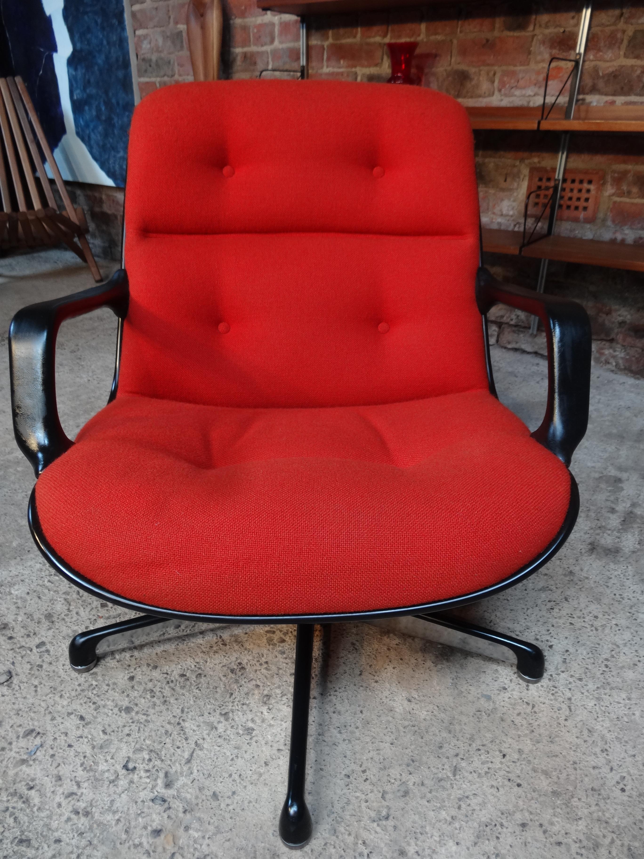 20th Century Italian Executive Swivel Arm Chair by Charles Pollock for Comforto Orange Fabric For Sale