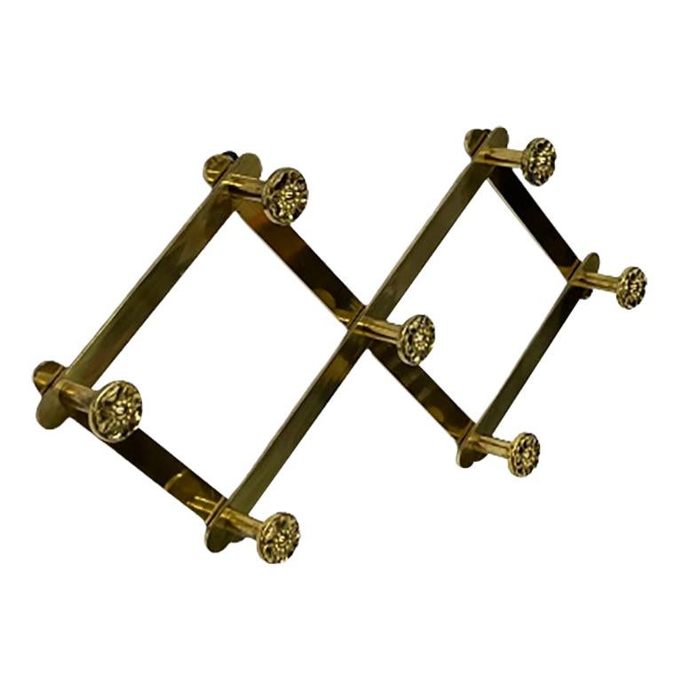 Italian Extendable Brass Coat Rack with Floral Knobs For Sale