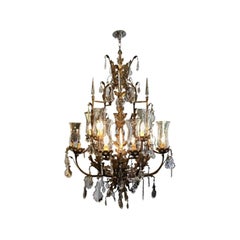 Italian Extra Large 15-Light Gilt Metal Chandelier with Glass and Crystal