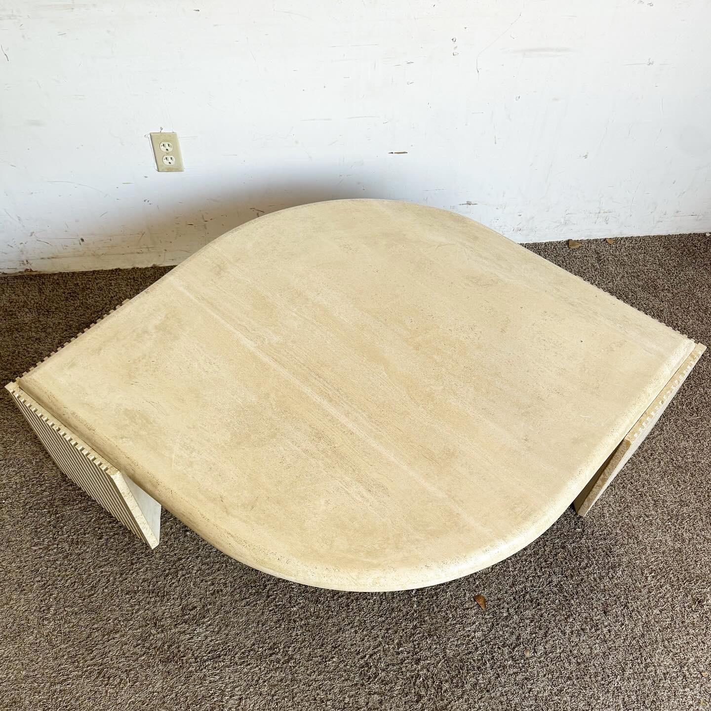 Late 20th Century Italian Eye Shaped Sculpted Travertine Coffee Table