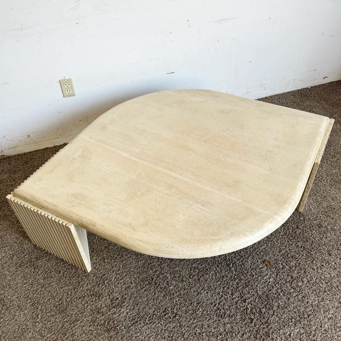 Italian Eye Shaped Sculpted Travertine Coffee Table 2