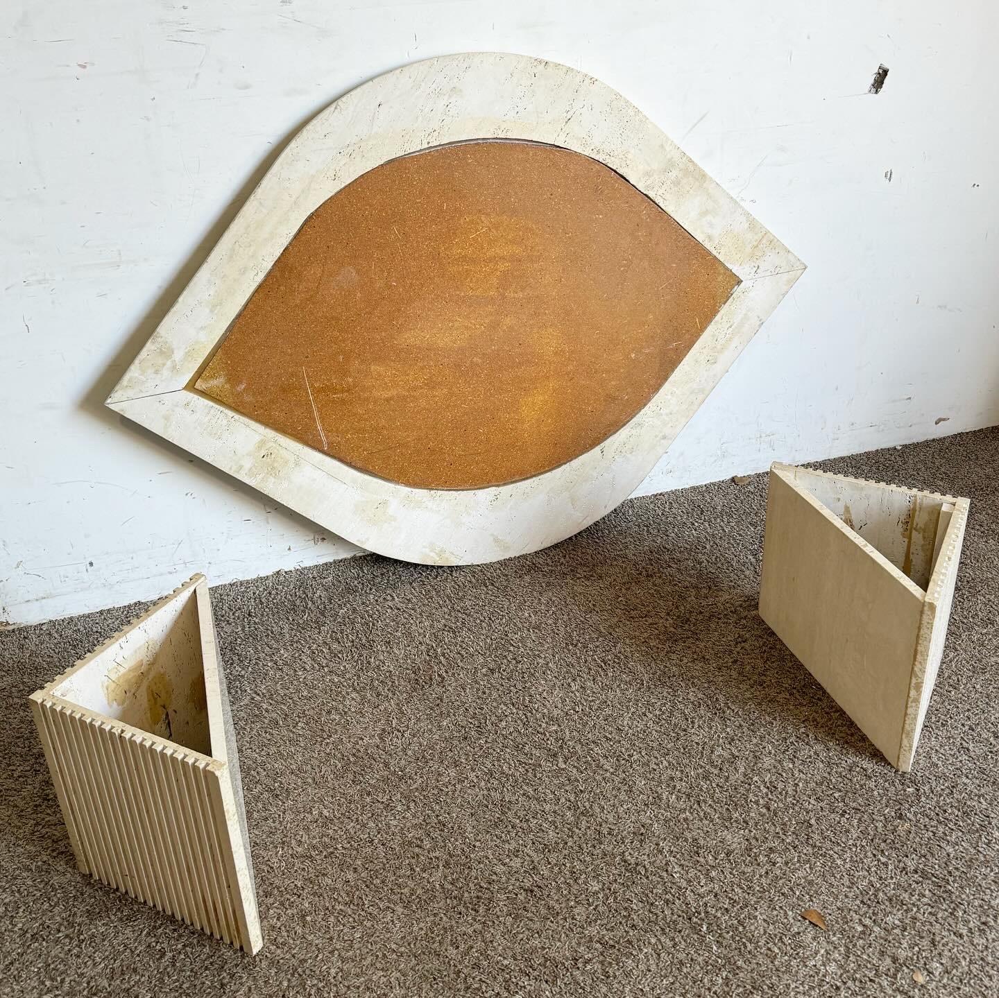 Italian Eye Shaped Sculpted Travertine Coffee Table 5