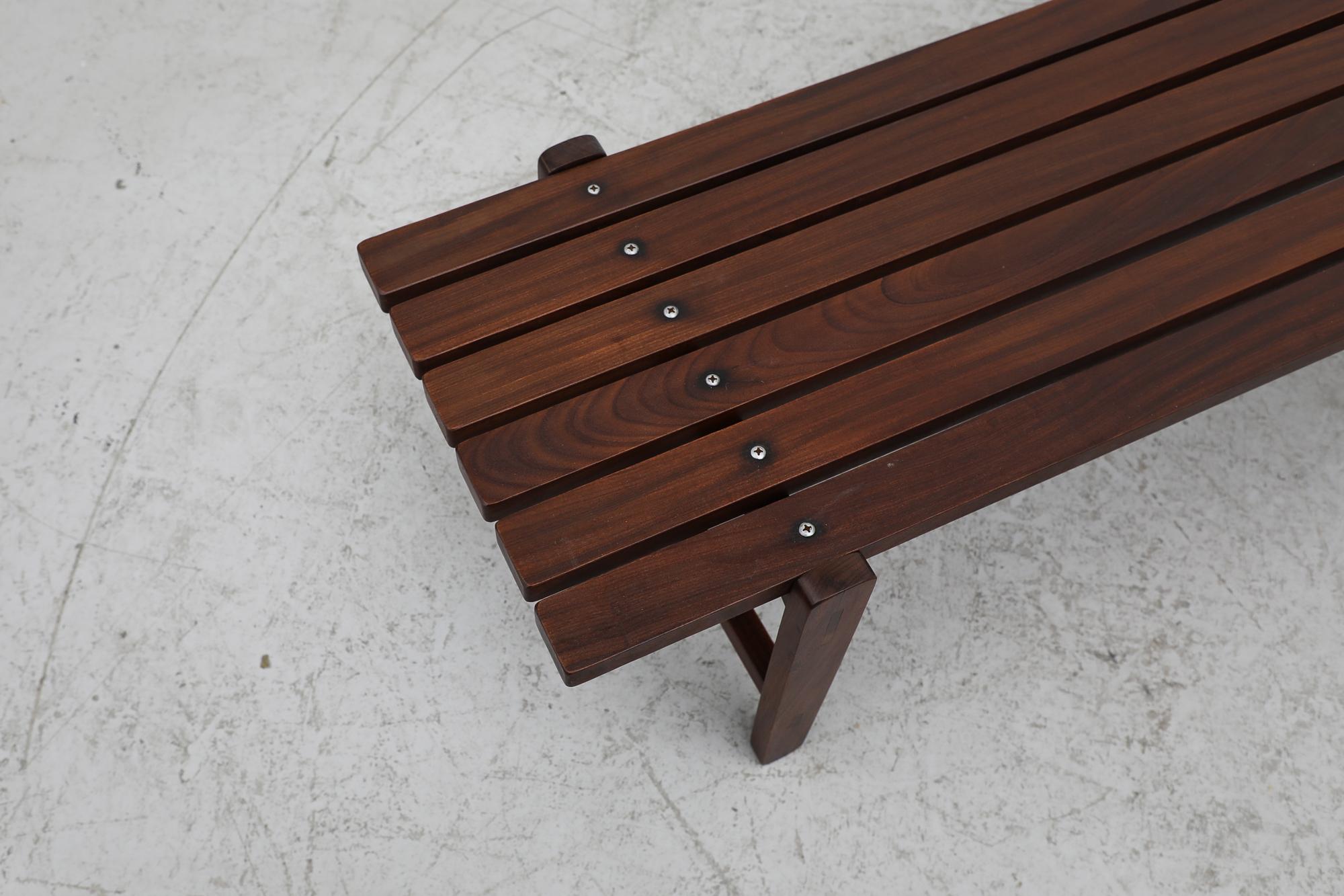 Italian, Ezio Longhi Teak Mid-Century Slat Bench For Sale 4