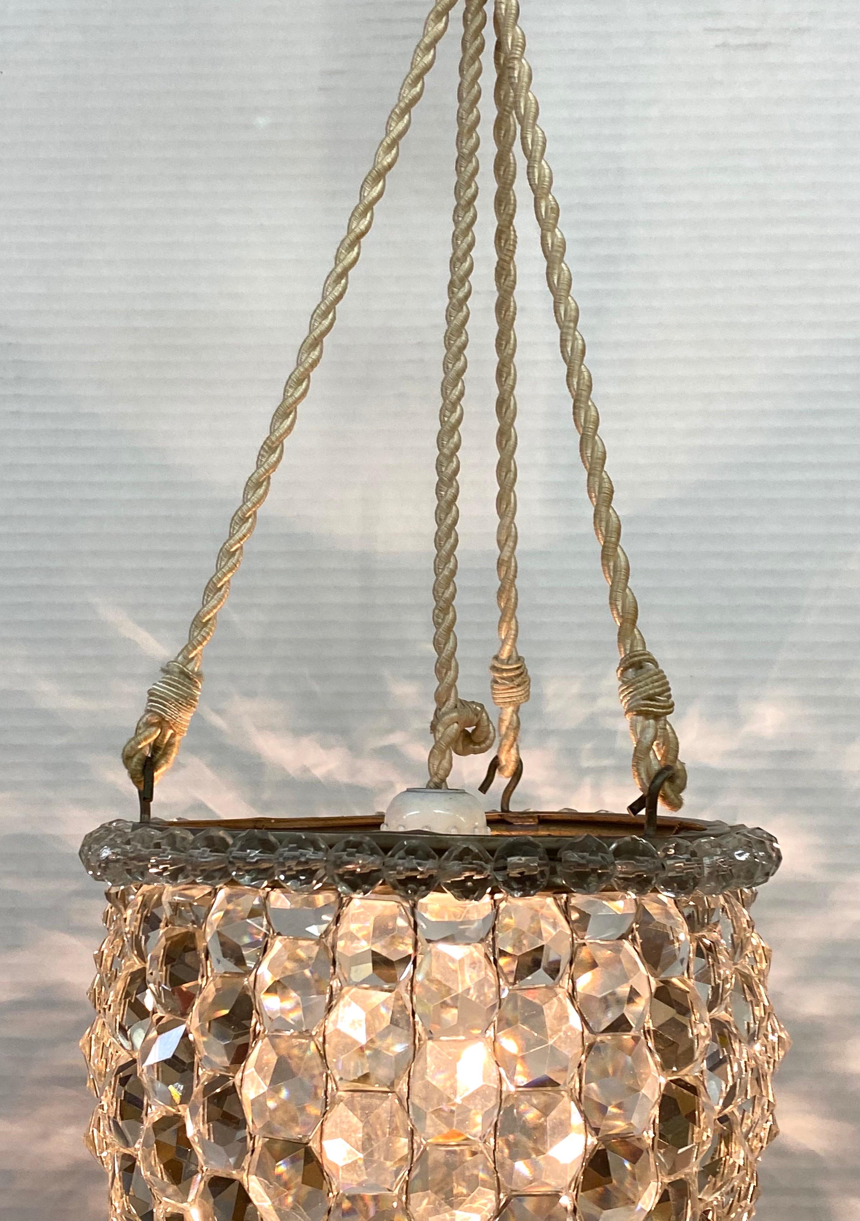 Italian Faceted Crystal Lantern Style Pendant Light In Good Condition In New York, NY