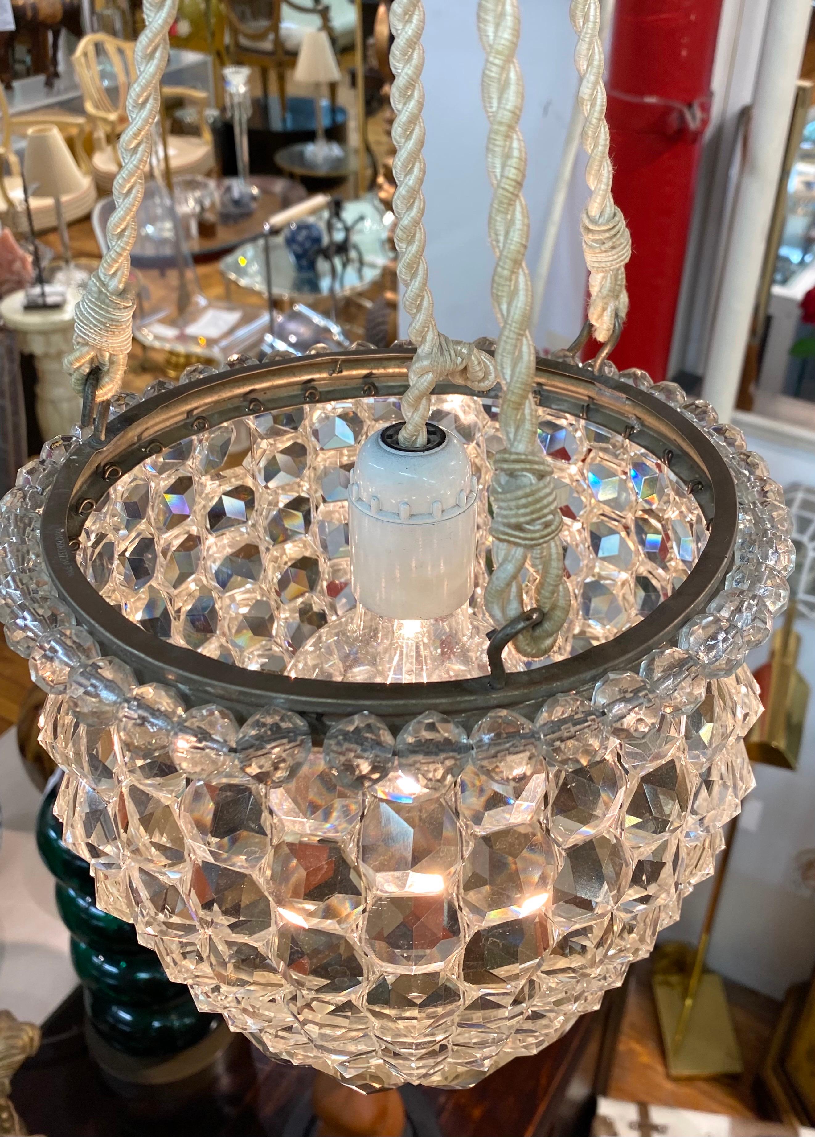 Mid-20th Century Italian Faceted Crystal Lantern Style Pendant Light