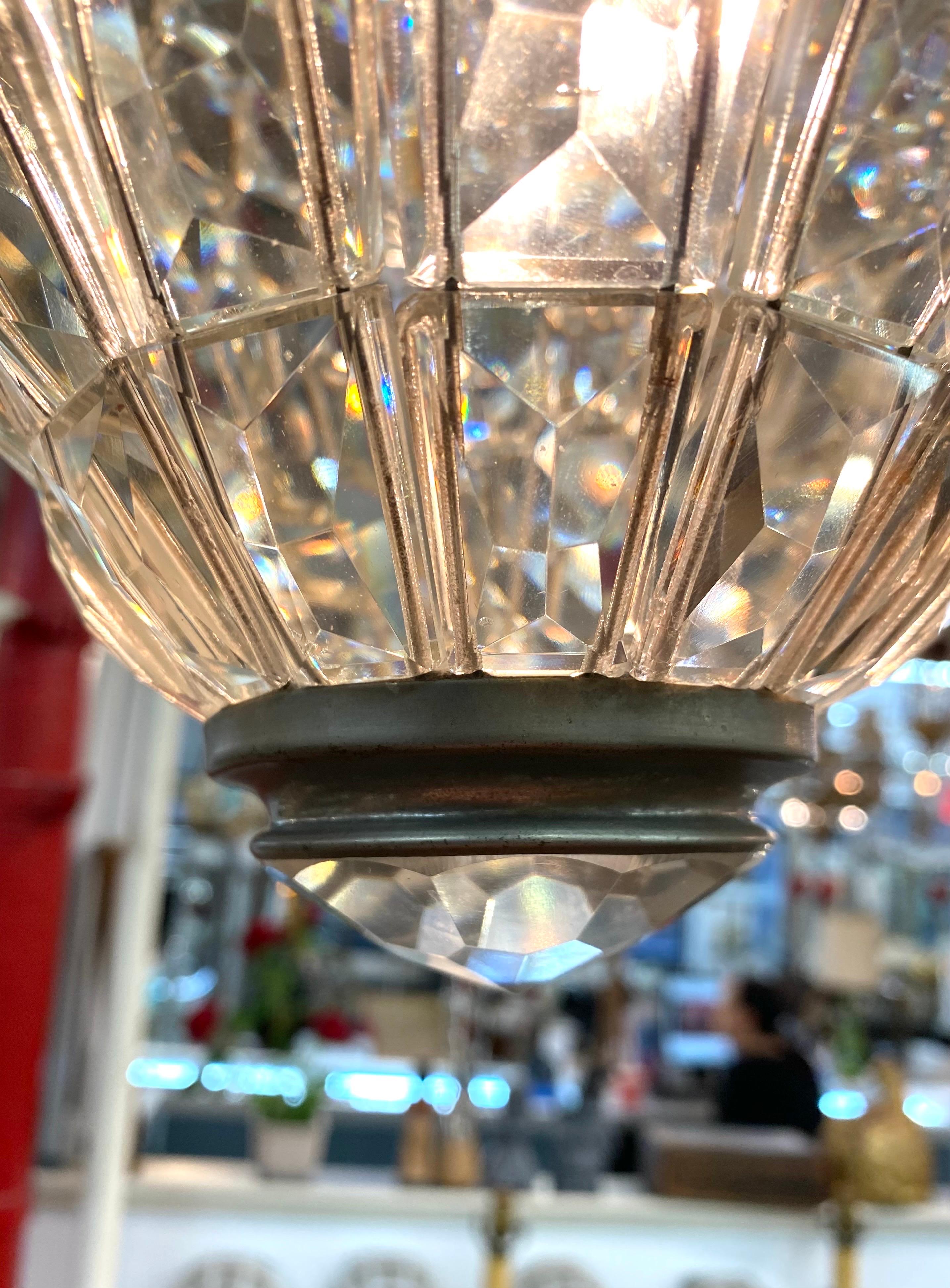 Italian Faceted Crystal Lantern Style Pendant Light 3