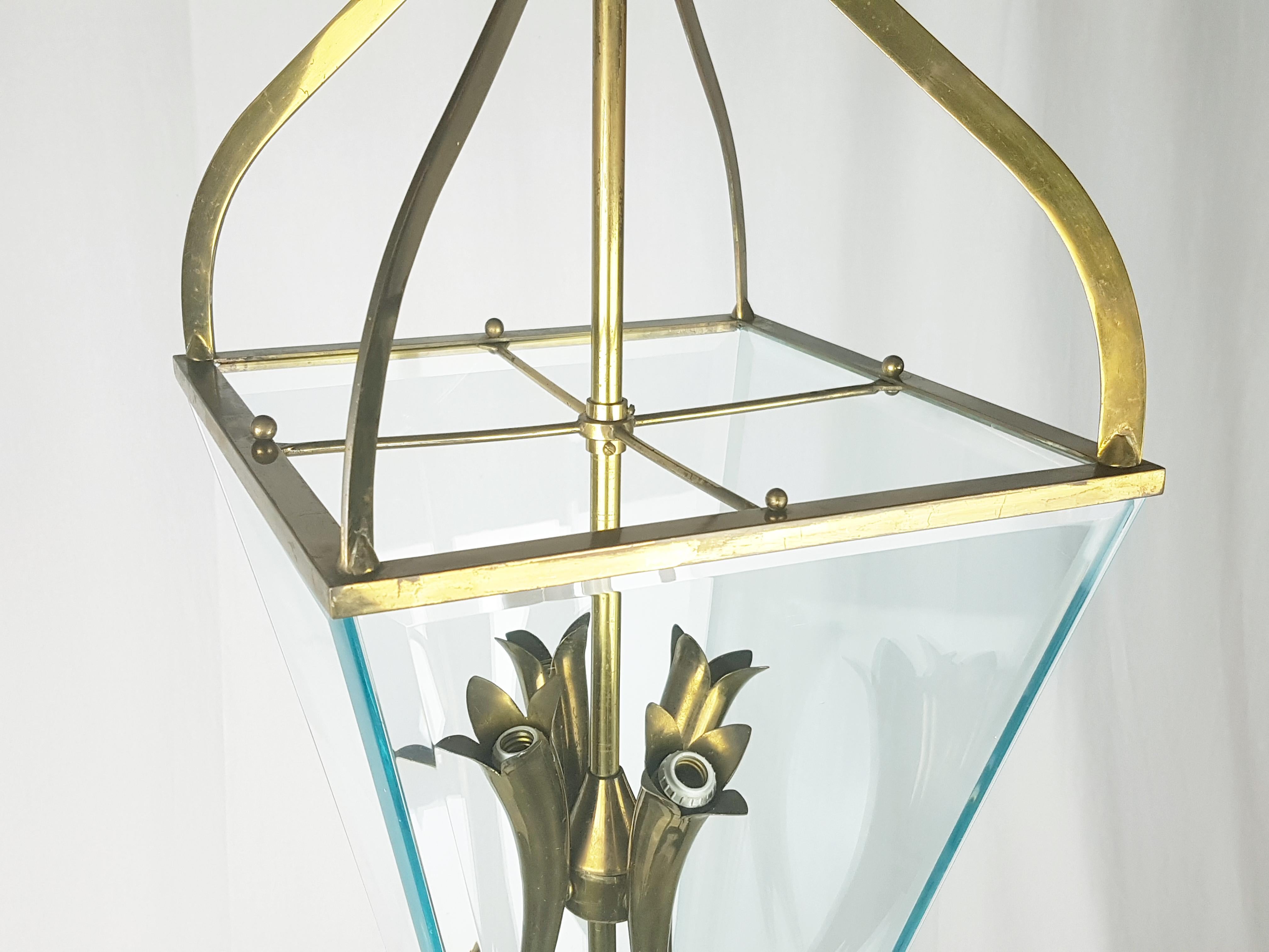 Italian Faceted Glass & Brass Mid Century Pendant in the Style of G. Ulrich For Sale 8