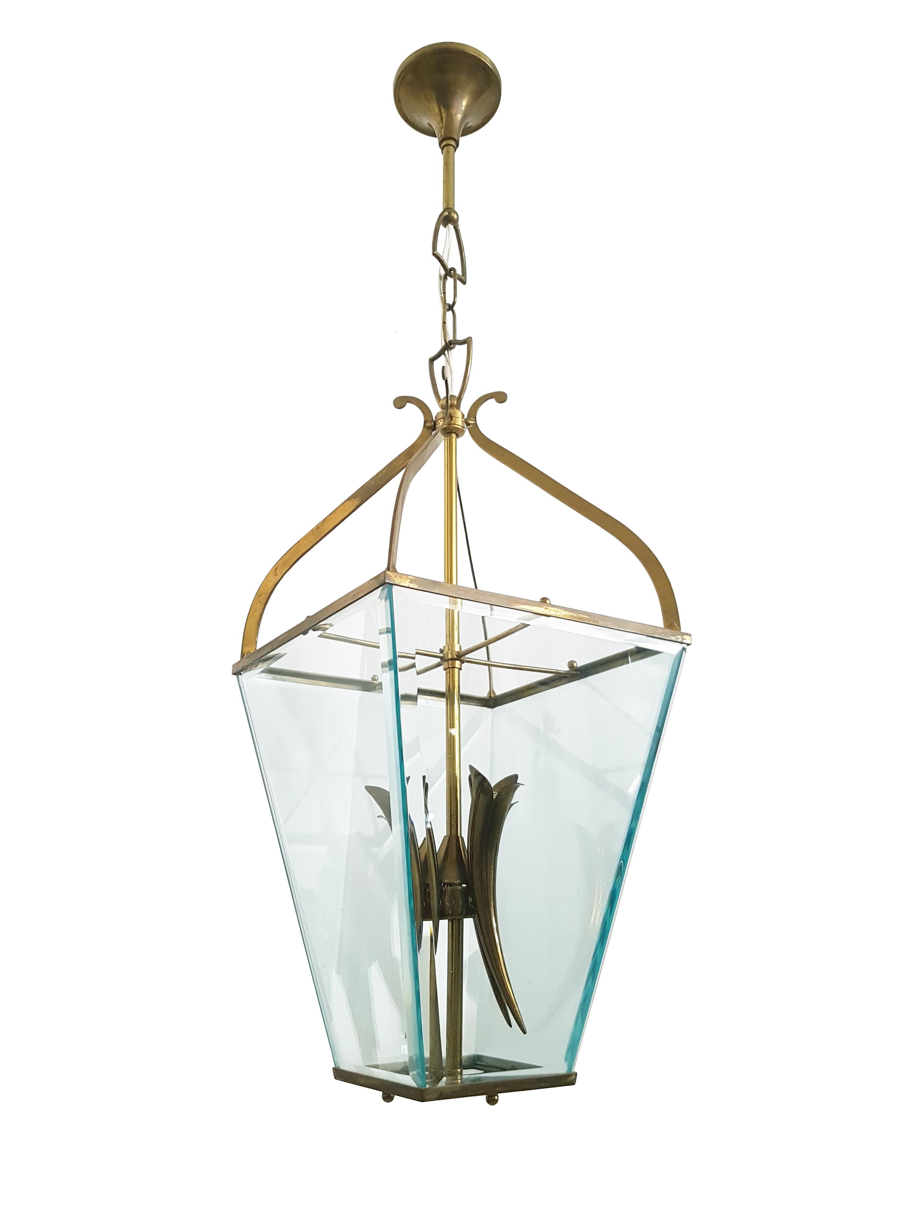 Italian Faceted Glass & Brass Mid Century Pendant in the Style of G. Ulrich For Sale 11