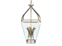 Italian Faceted Glass & Brass Mid Century Pendant in the Style of G. Ulrich