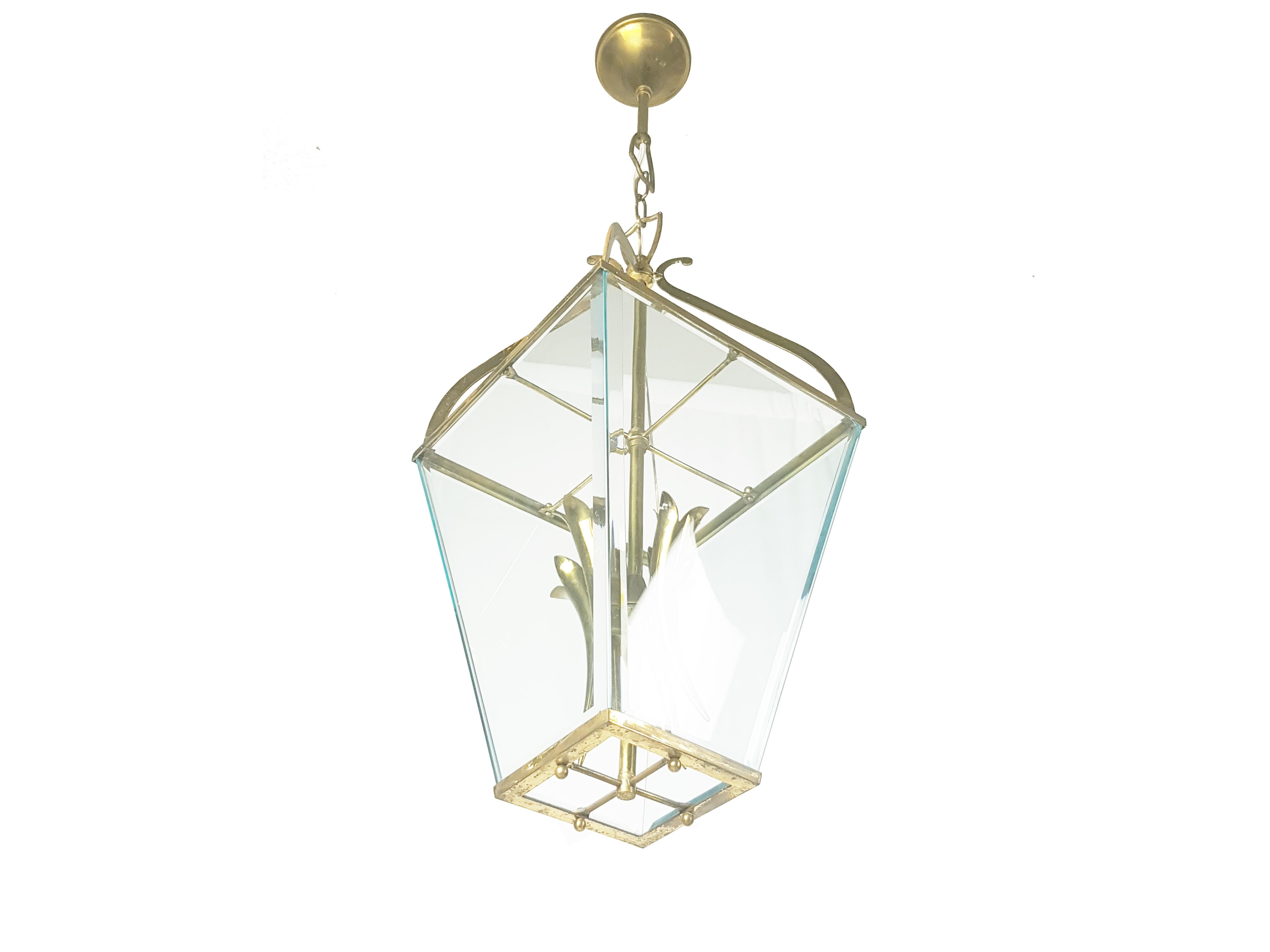 Mid-20th Century Italian Faceted Glass & Brass Mid Century Pendant in the Style of G. Ulrich For Sale