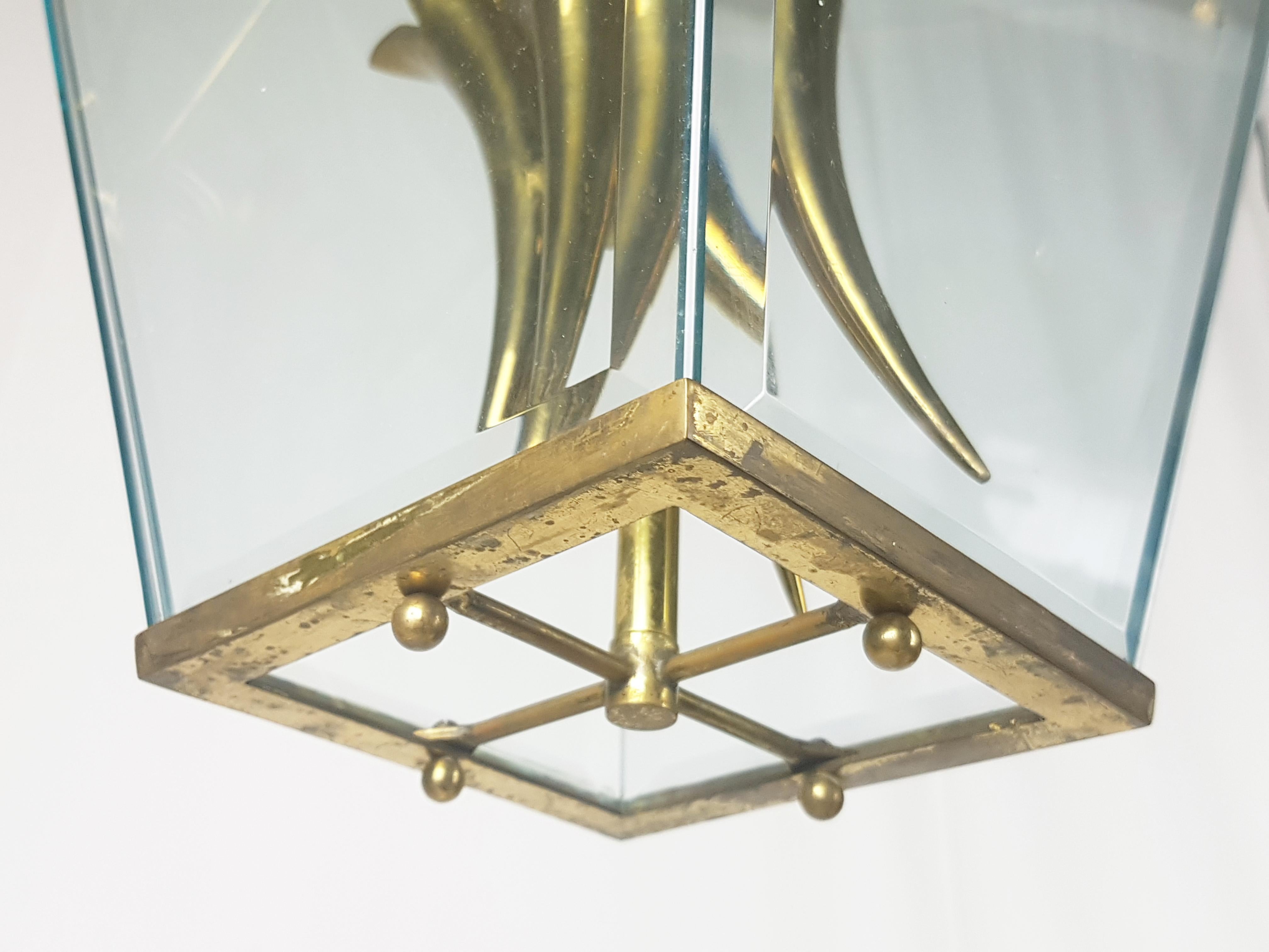 Italian Faceted Glass & Brass Mid Century Pendant in the Style of G. Ulrich For Sale 1