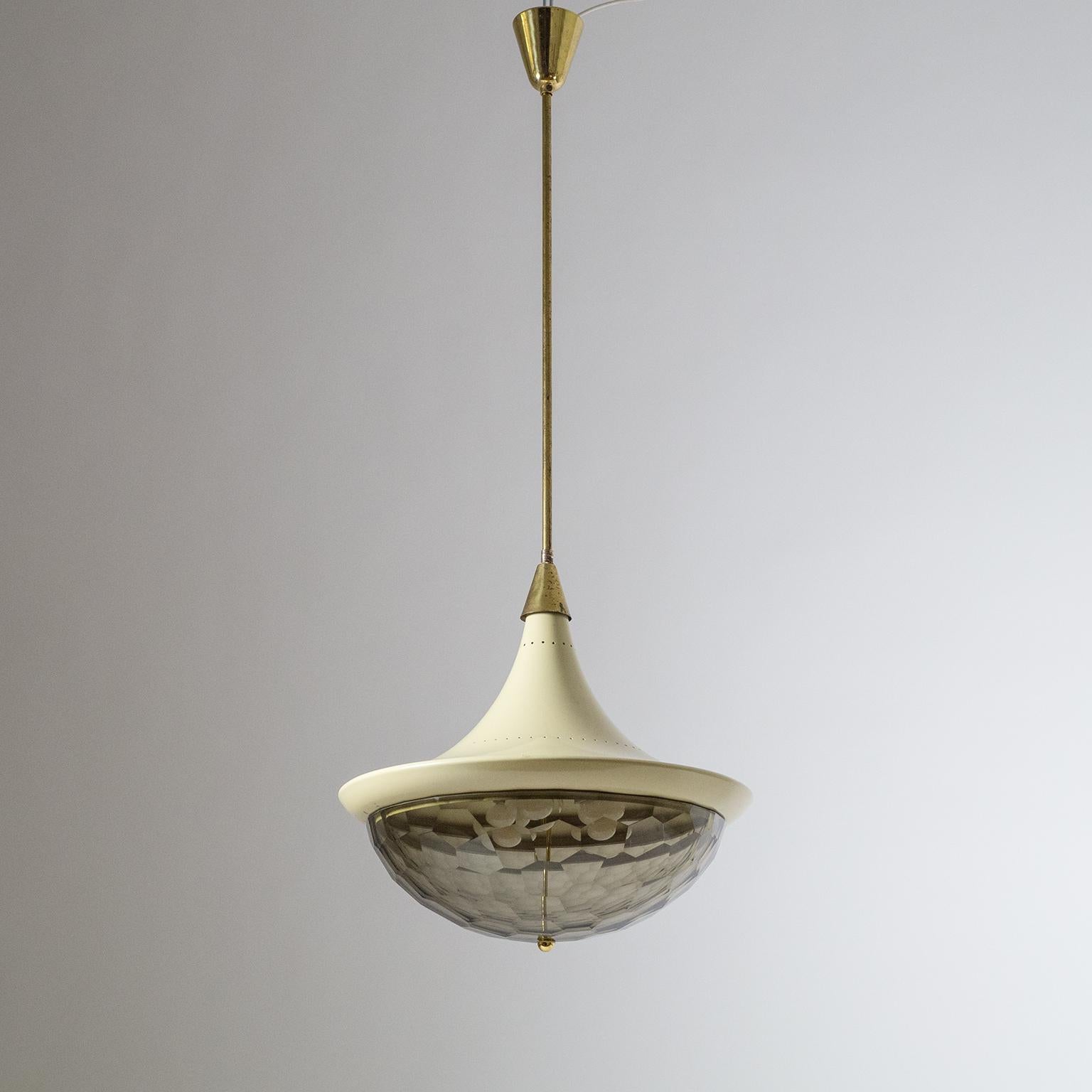 Brass Italian Faceted Glass Chandelier, circa 1960