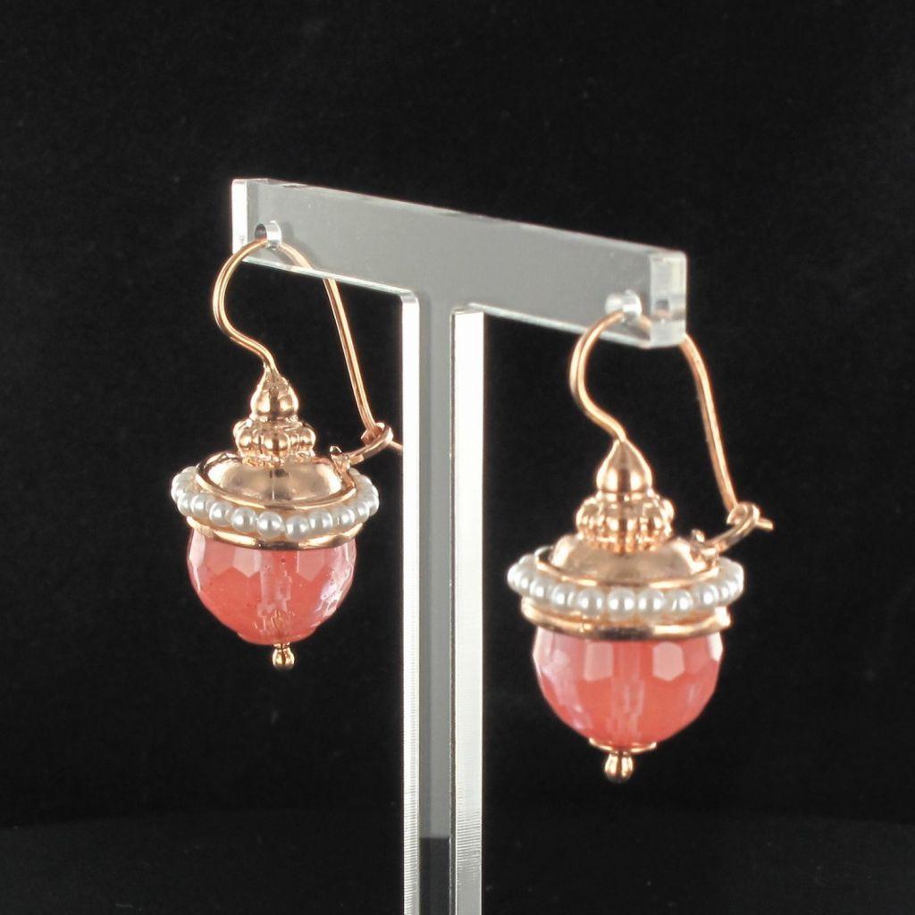 Etruscan Revival Italian Faceted Stone and Pearls Vermeil Drop Earrings