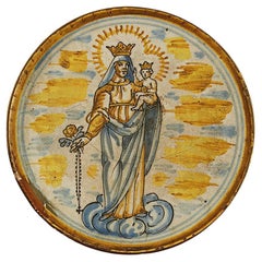 Italian Faience 18th Century Majolica Riser Virgin and Child Decoration