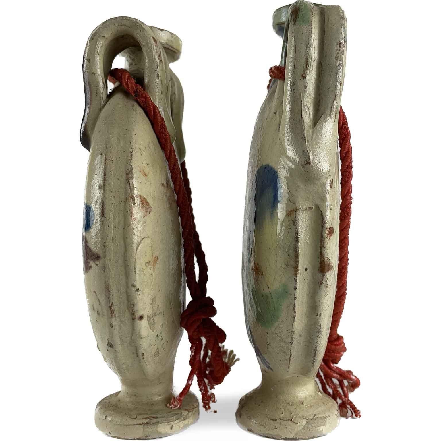 Italian Faience Bottles Two 19th Century Pilgrim Flasks Blue Decor Almost a Pair In Good Condition For Sale In Milan, IT