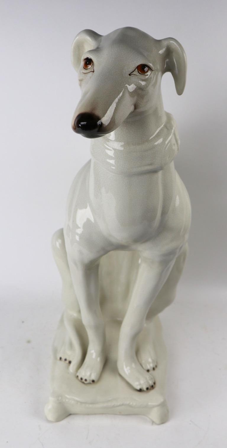 Italian Faience Ceramic Whippet Greyhound Statue at 1stDibs