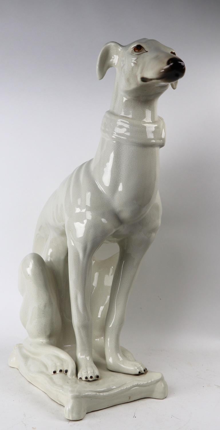 Mid-Century Modern Italian Faience Ceramic Whippet Greyhound Statue