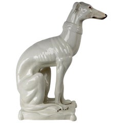 Vintage Italian Faience Ceramic Whippet Greyhound Statue