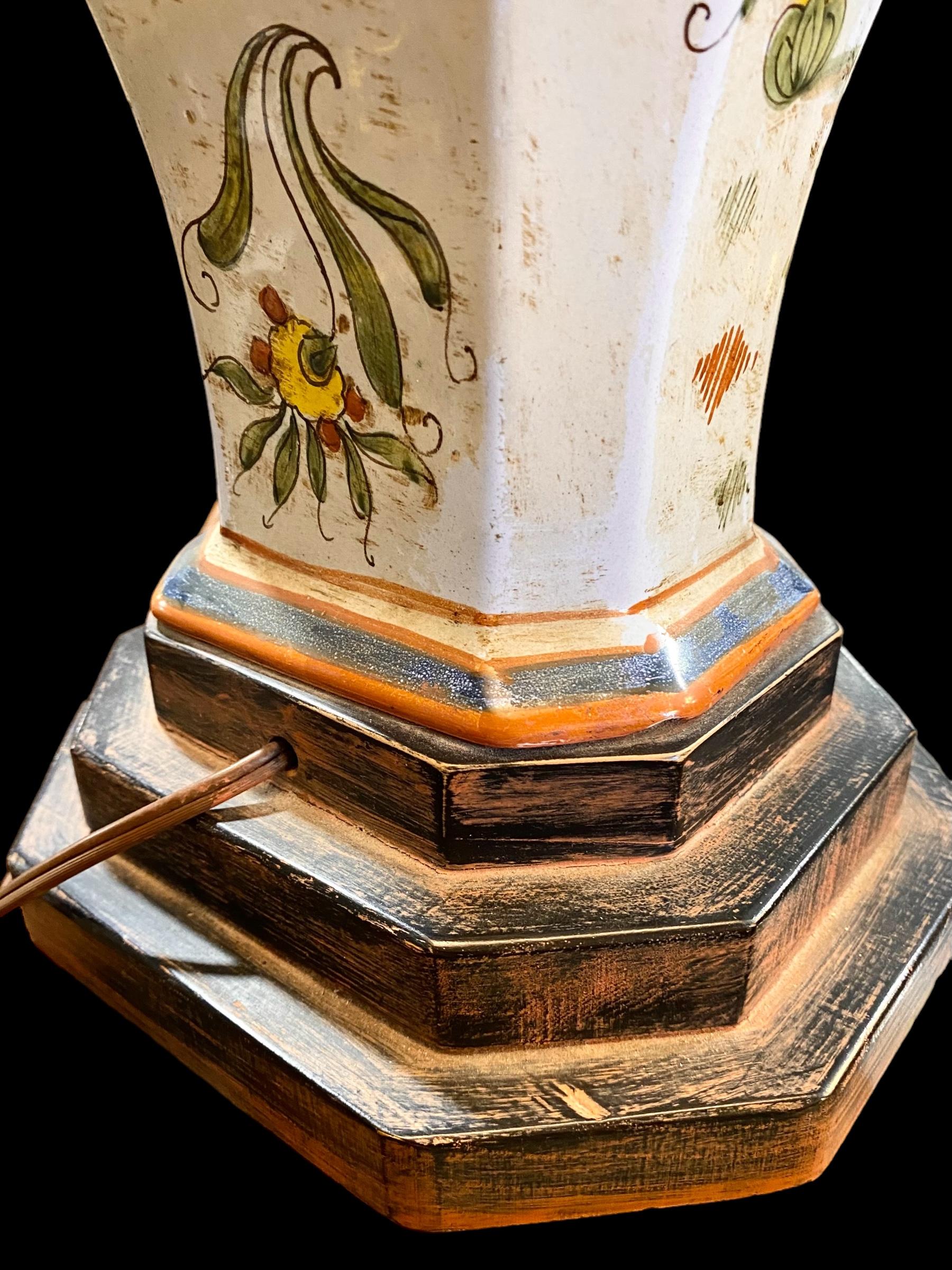 Italian Faience Chinoiserie Design Table Lamp Embroidered Shade 3